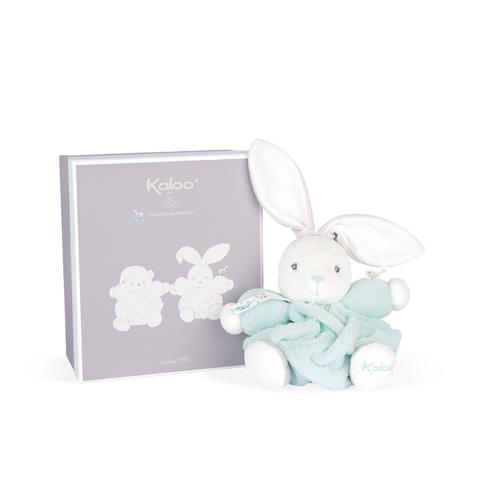 Doudou plat LAPIN plume gris blanc et polaire écru KALOO