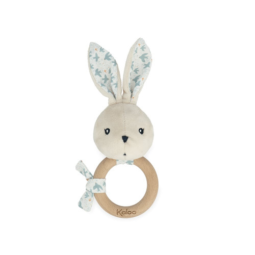 Hochet bébé - Hochet en bois, peluche lapin bleue Kaloo