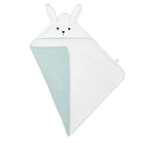 Ma cape de bain lapin Colombe - Cape de bain bébé, linge bébé, blanc et bleu, KALOO