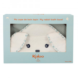 Ma cape de bain lapin Colombe - Cape de bain bébé, linge bébé, blanc et bleu, KALOO