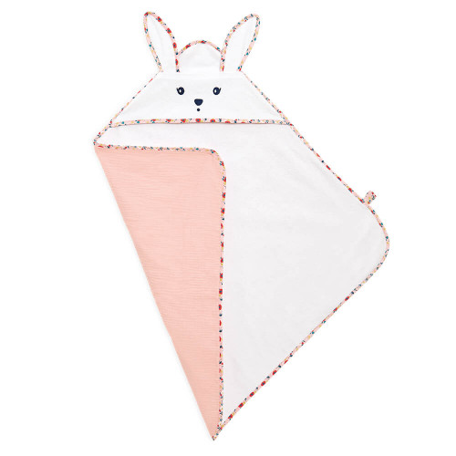 Ma cape de bain lapin Coquelicot - Cape de bain bébé, linge bébé, blanc et rose, KALOO