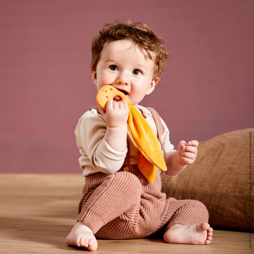 Anneau de dentition en silicone lapin - Ocre, anneau jaune et lapin en peluche pour bébé dès la naissance - Lapinoo KALOO