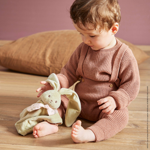 Doudou lapin Vert - Lapinoo 30 cm. Doudou pour bébé dès la naissance, bi-matières, KALOO